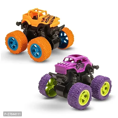 PACK OF 2 PCS Monster Truck Friction Powered Cars Toys, 360 Degree Stunt 4wd Cars Push go Truck for Toddlers Kids Gift)(-thumb4