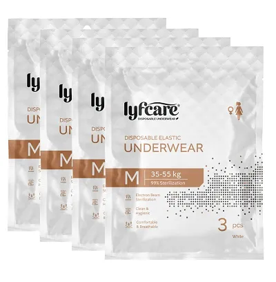 Lyfcare Women Disposable Elastic Underwear Panty|M-size 35-55Kg|Pack-4|12 Pcs