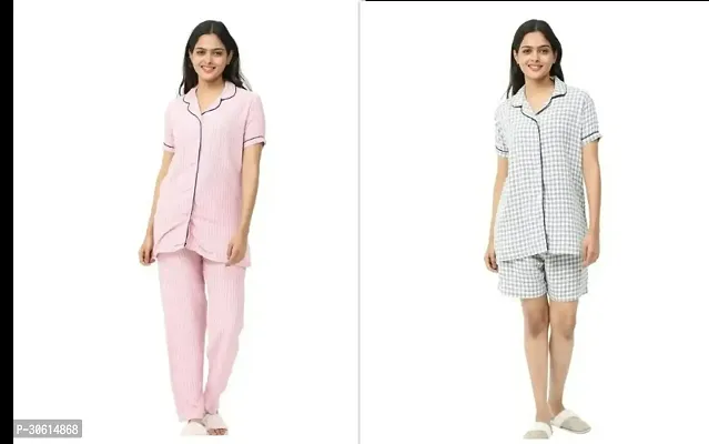 Stylish Multicoloured Rayon Top With Bottom Wear Set Nightdress For Women Pack Of 2