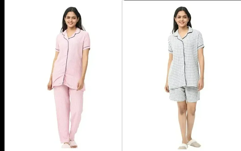 Stylish Rayon Top With Bottom Wear Set Nightdress For Women Pack Of 2