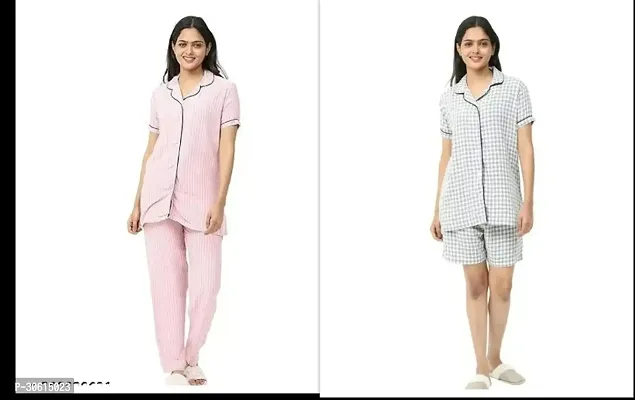 Stylish Multicoloured Rayon Top With Bottom Wear Set Nightdress For Women Pack Of 2-thumb0