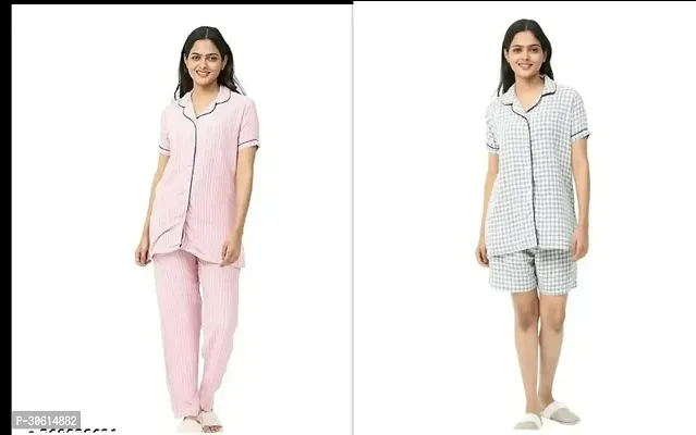 Stylish Multicoloured Rayon Top With Bottom Wear Set Nightdress For Women Pack Of 2-thumb0