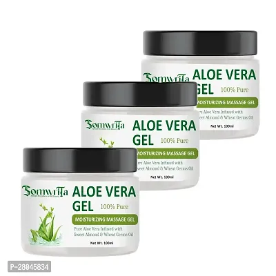 SOMWRITA Aloevera Gel Anti-Acne  Anti-Pimple / Rup Nikhar Ke Liye Best Aloe Vera Gel / Black Skin Ke Liye Best Gel / Chahere Ma Bedag Nikhar Lane Vala Gel / (100ml) Pack Of 3-thumb0