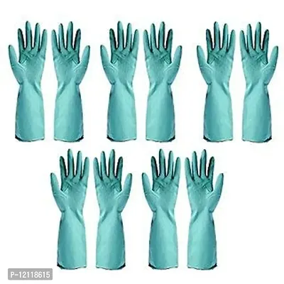 Reusable Rubber Hand Gloves for Washing/Cleaning Kitchen and Garden- Pair of 5 (Blue)-thumb0