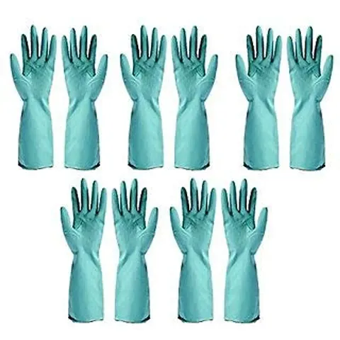 Reusable Rubber Hand Gloves for Washing/Cleaning Kitchen and Garden- Pair of 5 (Blue)
