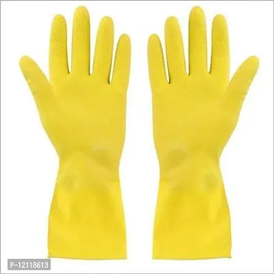 Reusable Rubber Hand Gloves for Washing/Cleaning Kitchen and Garden- Pair of 2 (Yellow)-thumb0