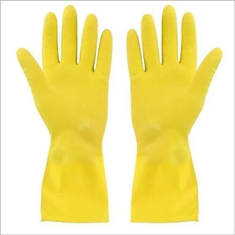 Reusable Rubber Hand Gloves for Washing/Cleaning Kitchen and Garden- Pair of 2 (Yellow)
