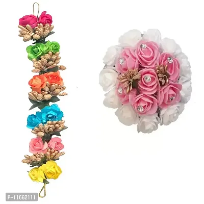 GadinFashion? Full Juda Bun Hair Flower Artificial flower gajra and Multi Color gajra Combo for Wedding and Party