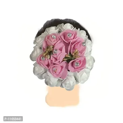 GadinFashion? Stylish Gajra Hair Bun Decoration Full Bun Gajra For Women Pink & White Pack Of 1-thumb2