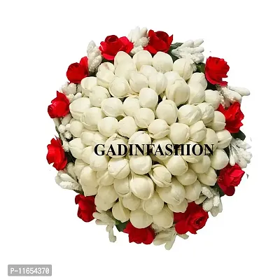 GadinFashion? New Artificial flower Full Juda Bun Hair Flower Gajra for Wedding and Parties Use for Women in Red & White Color Pack of 1