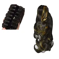 GadinFashion? Step Cutting Plastic Clutcher Synthetic Straight-Curls Ponytail Hair Extension Wig for Women/Girl -Golden Highlighted-22 Inches-thumb1