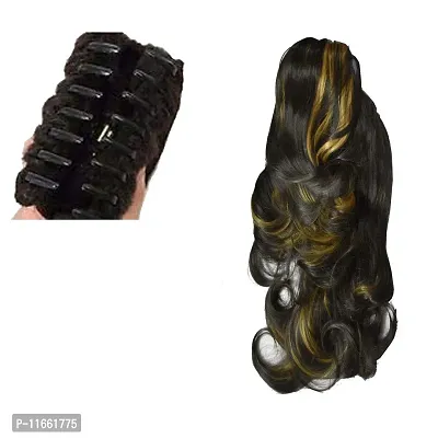 GadinFashion? Step Cutting Plastic Clutcher Synthetic Straight-Curls Ponytail Hair Extension Wig for Women/Girl -Golden Highlighted-22 Inches-thumb2