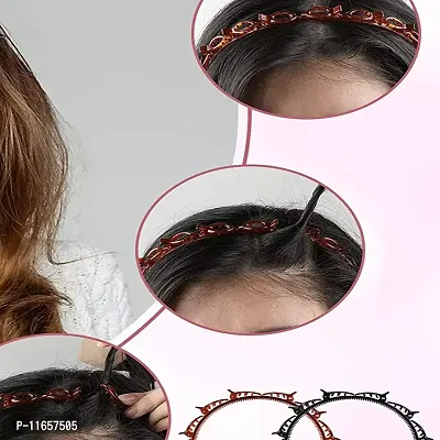 GadinFashion? Headbands for Women Girl Double Layer Twist Plait Hairband Hoop for Braiding, Korean Double Bangs, Multi-Layer Hollow Woven Headband Pack-01, Color-Brown-thumb3