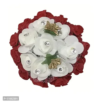 GadinFashion? Flower Gajra Hair Bun Decoration Full Bun Gajra/Juda For Women/Girls Color-Red & White Pack Of 1