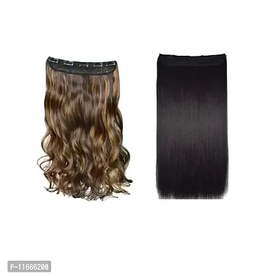 Gadinfashion? Synthetic 5 Clips Straight/Curly Straight Hair Extension For Women/Girls Pack-02