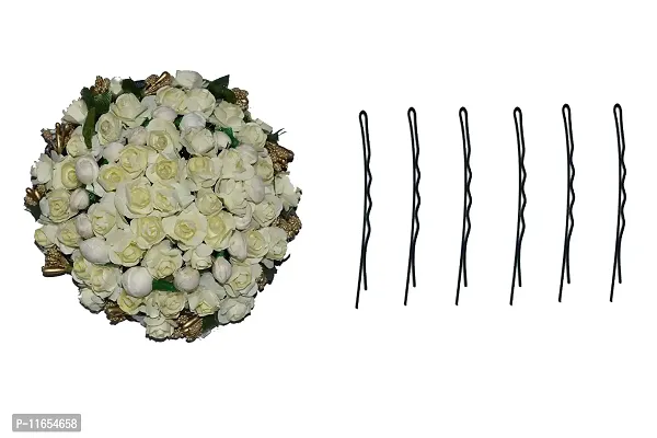 GadinFashion™ Flower Gajra with 06 Bob pins Flower Gajra Hair Accessories For Women and Girls White Color
