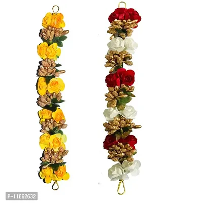 GADINFASHION? Artificial Flower Gajra Bun Juda Maker Flower Gajra Hair Accessories For Women and Girls Pack-02,(Color-Yellow,White & Red)