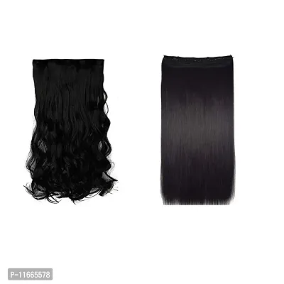 Gadinfashion? Synthetic 5 Clips Straight/Curly Straight Hair Extension For Women/Girls Pack-02,Black