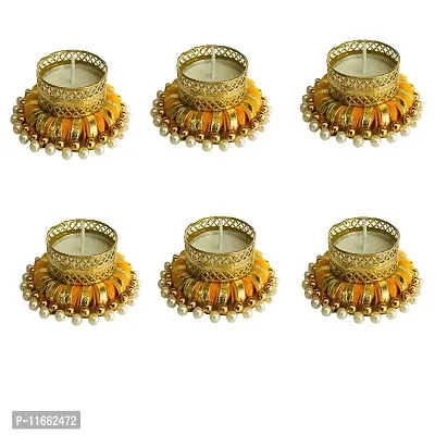 Gadinfashion? Decorative Diya Tealight Candle Holder/Diwali Decoration/Office Decoration Set of 6, Yellow-thumb0