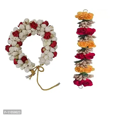 GadinFashion? Hair Bun Mogra & Red Yellow Flower Gajra for Women in Pack of-02