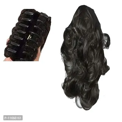 GADINFASHION Step Cutting Plastic Clutcher Synthetic Straight-Curls Ponytail Hair Extension Wig for Women/Girl (Black, 22 Inches)-thumb2