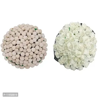 GadinFashion? Full Juda Bun Hair Flower Gajra Combo for Wedding and Parties (White) Color Pack of 2