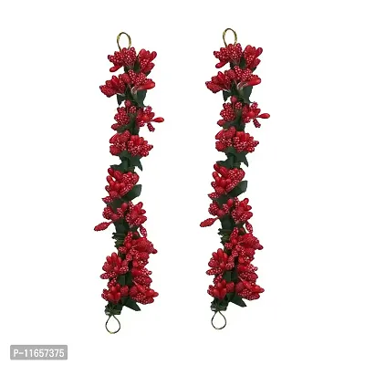 GadinFashion Set of 2 Fancy Red Hair Gajra, Flower Juda Gajra, Hair Accessories for Women & Girls