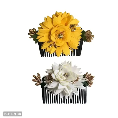 GadinFashion? Bridal Fancy Hair Accessories Floral Clip Side Comb Juda Pin for Women and Girls Pack-02,Color White & Yellow