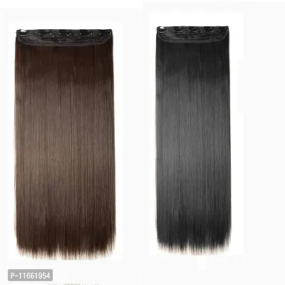 GadinFashion? set of 2(Black & Brown) 5 Clip Straight Synthetic Hair Extensions For Women/Girls/Wedding Accessories Brown, 24 Inches.