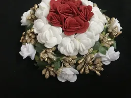 GadinFashion? Stylish Full Juda Bun Hair Flower Gajra for Wedding and Parties Use for Women in Red & White Color Pack of 1-thumb2