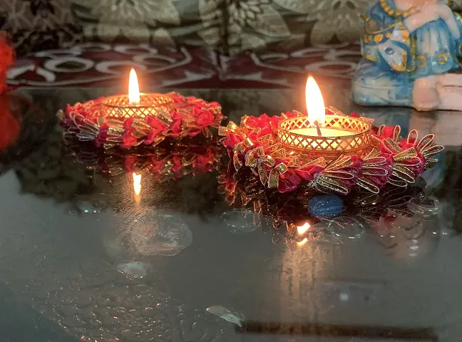 Gadinfashion? Tealight Candle Holder, Diwali Candle Holder for Home Decoration, Best Gift for Diwali Decor, Party Decoration, Rani Color, Set of 2