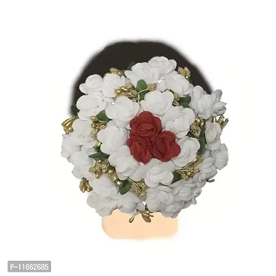 GadinFashion? Stylish Full Juda Bun Hair Flower Gajra for Wedding and Parties Use for Women in Red & White Color Pack of 1-thumb2