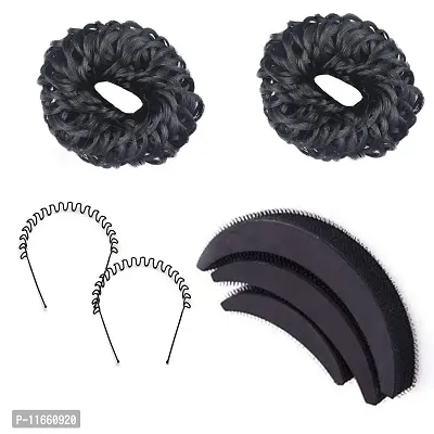 GadinFashion? Set of 7 Hair Asseccories |2 Rubber Bun | 3 Banana Bumpit | 2 Zig Zag Hair Band for Women/Girls-thumb0