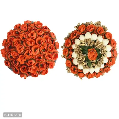 Gadinfashion? Bridal Artificial Flower Hair Juda Gajra/Bun Hair Accessories for Women & Girls, Orange, Pack of 02-thumb0