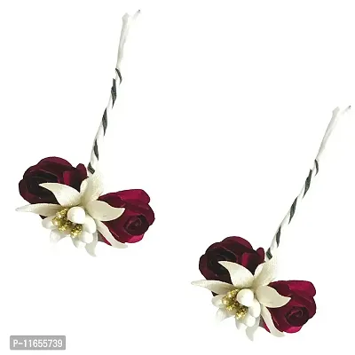 GadinFashion? Artificial Flowers Hair Clips/Pins For Women's and Girls Hair Accessories, 2 Pcs (Maroon)