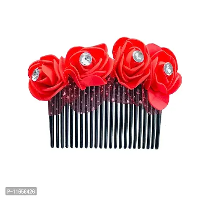 GadinFashion? Artificial flower Fancy Juda Comb clip/Bun Comb Hair Flower Comb for Wedding and Parties Use for Women (Red Color Pack :-1)