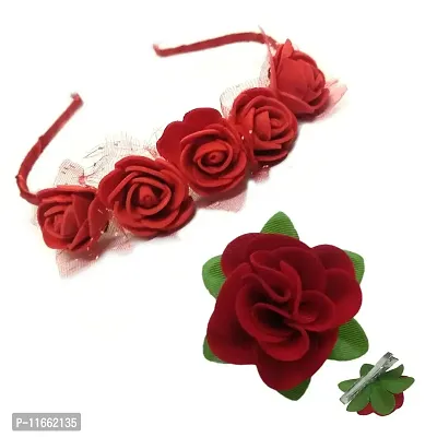 GadinFashion? Pack of Red Rose Hair Band/Tiara Designed and Fabric Red Rose Flower Hair Clip | Hair Accessories for Girls/Women