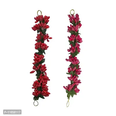 GadinFashion Set of 2 Red and Pink Gajra, Flower Juda Gajra, Hair Accessories for Women & Girls