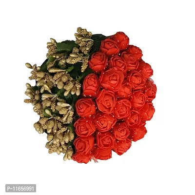GadinFashion? Artificial New Flower Bun/Gajra Juda/Accessories Bun For Women, Girls, Color-Red and Gold, Pack-01