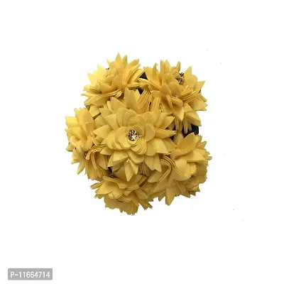 GadinFashion? Fabric Flower Gajra Bun Artificial Juda Hair Bun Gajra Accessories for Women, Yellow, Pack of 01