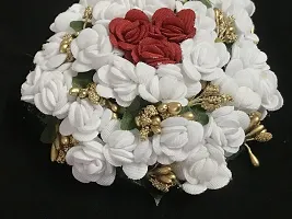 GadinFashion? Stylish Full Juda Bun Hair Flower Gajra for Wedding and Parties Use for Women in Red & White Color Pack of 1-thumb2