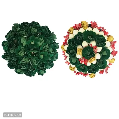 Gadinfashion? Bridal Artificial Flower Hair Juda Gajra/Bun Hair Accessories for Women & Girls, Green, Pack of 2-thumb0