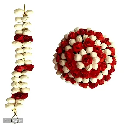 GadinFashion? Fancy Flower Hair Bun,Juda/Gajra Combo, Hair Accessores For Girls,Women Pack-02,(Red & White)