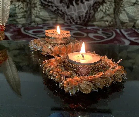 Gadinfashion? Tealight Candle Holder, Diwali Candle Holder for Home Decoration, Best Gift for Diwali Decor, Party Decoration, Peach Color, Set of 2