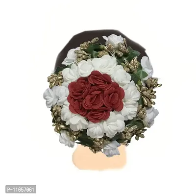 GadinFashion? Stylish Full Juda Bun Hair Flower Gajra for Wedding and Parties Use for Women in Red & White Color Pack of 1-thumb2