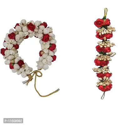 GadinFashion? Hair Bun Mogra & Flower Gajra for Women in Red & White Pack-02