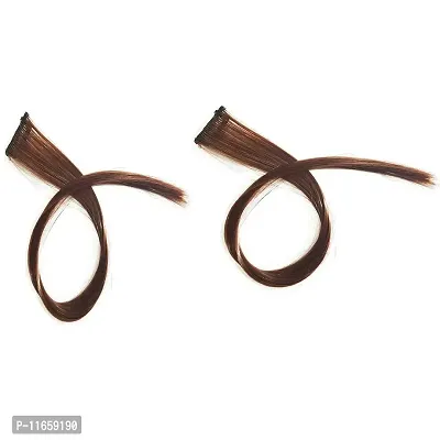 GadinFashion? Party Wear Hair Accessories Clip On Synthetics Colored Hair Extension Streaks For Women & Girls, Brown,Pack Of 2-thumb0