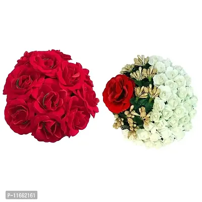 GadinFashion? Artificial Flower Juda/Gajra For Women/Girls,(Pack of-02,Color-Red And White)