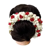 Gadinfashion Hair Bun Gajra Flower Artificial Juda Accessories for Women in Red White Color, Pack of 1-thumb1