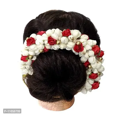 Gadinfashion Hair Bun Gajra Flower Artificial Juda Accessories for Women in Red White Color, Pack of 1-thumb2